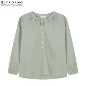 GIORDANO Áo Sơ Mi Linen Nữ Dài Tay Dáng Rộng 5345214