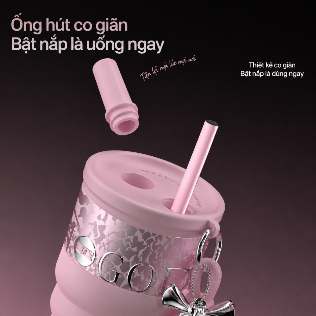 Ly Giữ Nhiệt KYNOR QUEEN Dung Tích 530ml/710ml, Giữ Nhiệt 12H-24H Thép Phủ Sứ, Charm Nơ Tinh Xảo Cups