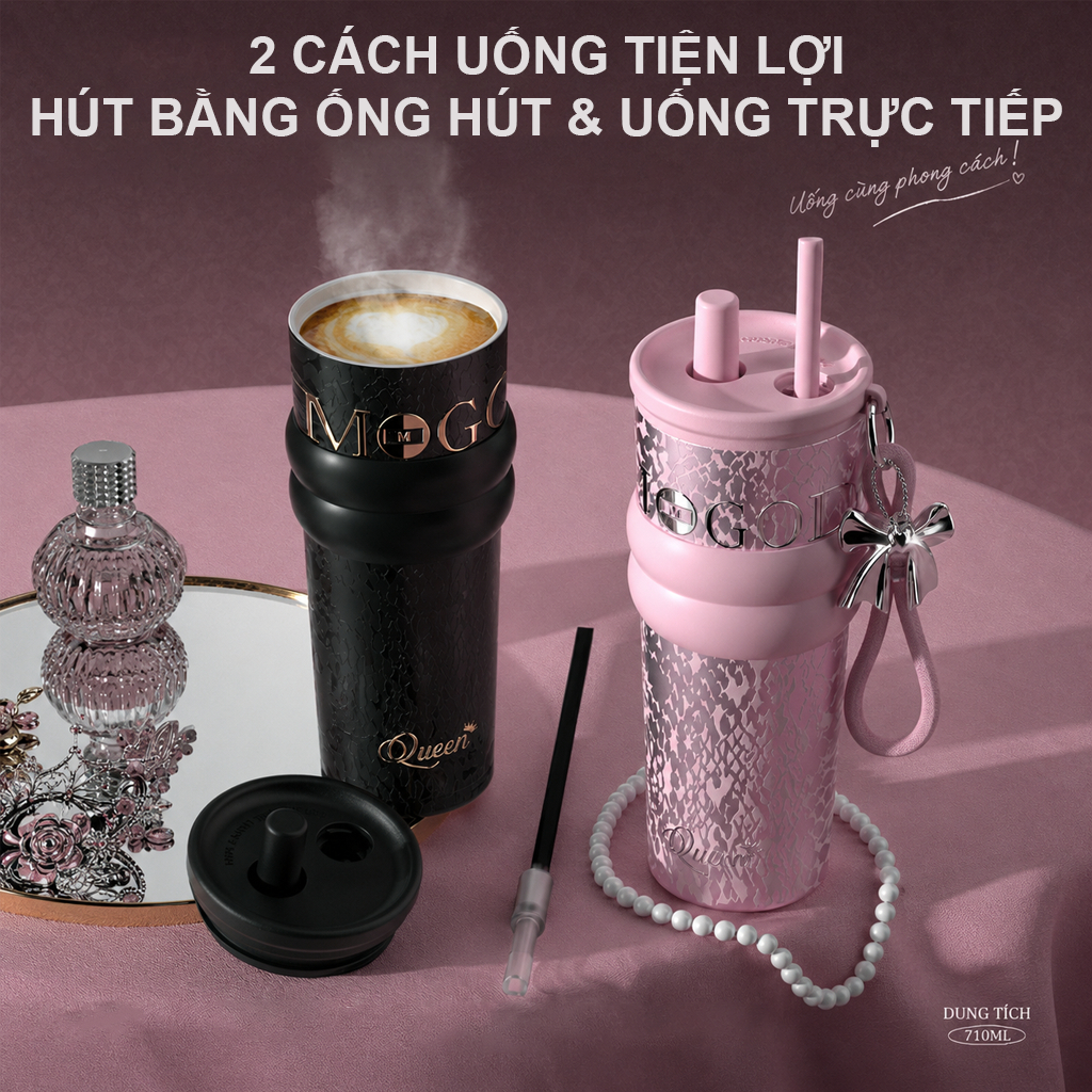 Ly Giữ Nhiệt KYNOR QUEEN Dung Tích 530ml/710ml, Giữ Nhiệt 12H-24H Thép Phủ Sứ, Charm Nơ Tinh Xảo Cups
