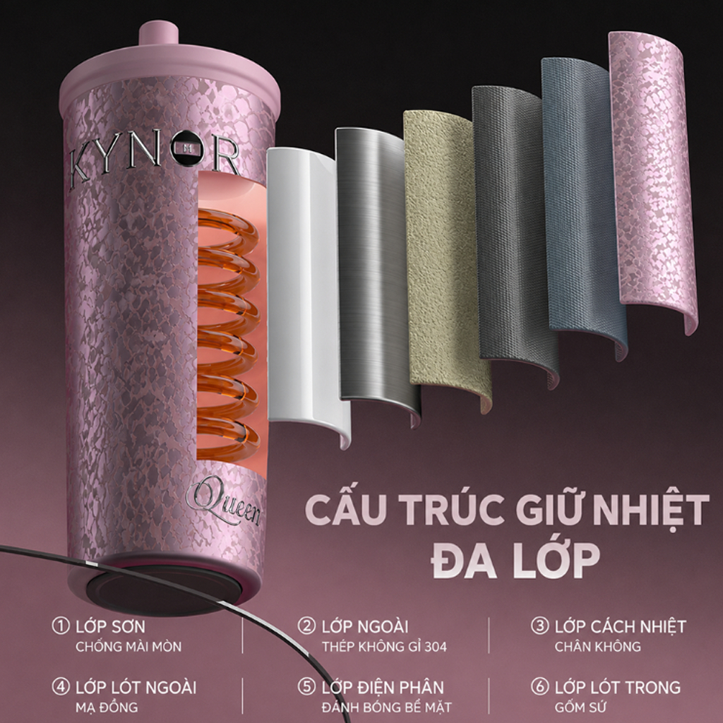 Ly Giữ Nhiệt KYNOR QUEEN Dung Tích 530ml/710ml, Giữ Nhiệt 12H-24H Thép Phủ Sứ, Charm Nơ Tinh Xảo Cups