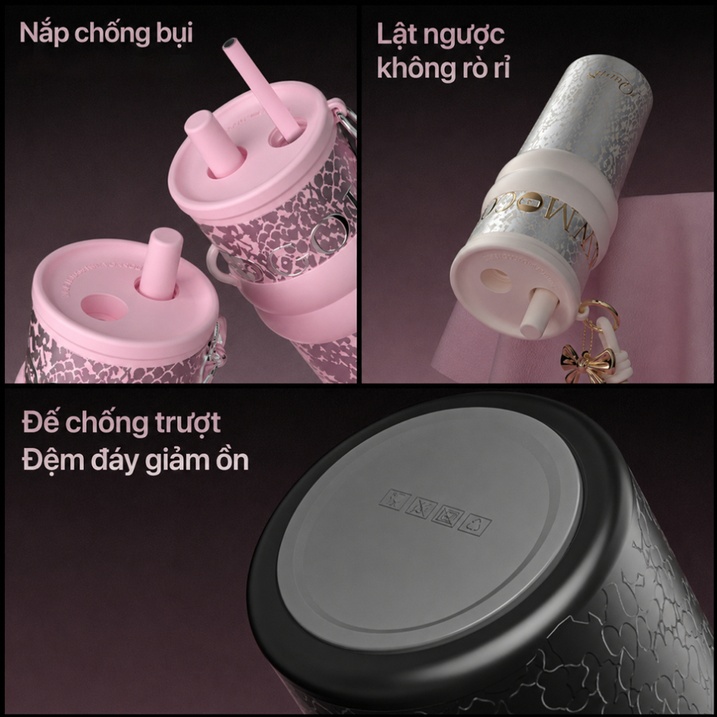 Ly Giữ Nhiệt KYNOR QUEEN Dung Tích 530ml/710ml, Giữ Nhiệt 12H-24H Thép Phủ Sứ, Charm Nơ Tinh Xảo Cups