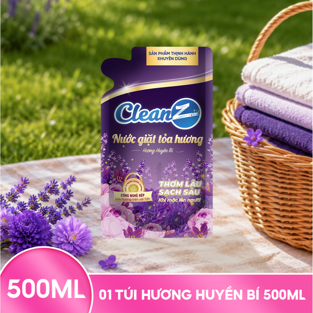 Túi Nước Giặt CleanZ 500ml Công Nghệ Sạch Sâu, Đánh Bay Vết Bẩn, Thơm Mềm Mại, Bảo Vệ Màu Quần Áo
