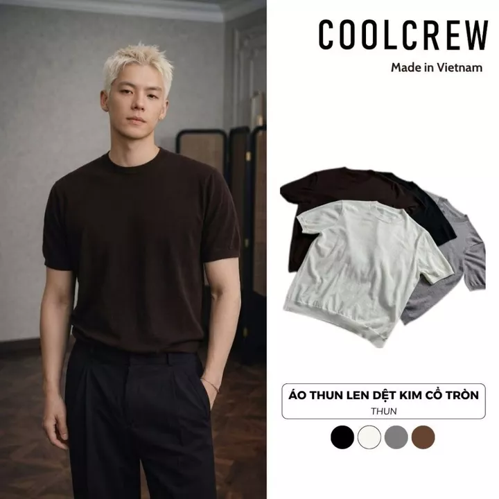 Áo Thun Trơn Len Dệt Kim Cổ Tròn Thu Đông 𝐂𝐎𝐎𝐋𝐂𝐑𝐄𝐖 – Thoáng Mát, Co Giãn, Chuẩn Form Trẻ Trung ALH01 ATN093