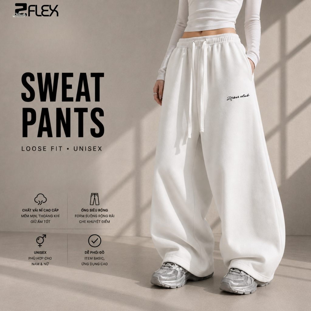 Quần Nỉ 2 Da Zflex QZG21 Ống Rộng Phom Unisex Basic Chất Nỉ Quảng Châu Dày Mịn Ấm Áp