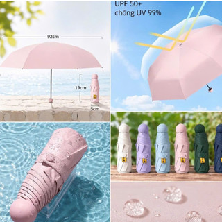 Dù Gấp Gọn Mini 8 Nan Kèm Hộp Capsule Chống Tia UV UPF50+ | Ô Che Nắng Mưa Siêu Nhẹ Cao Cấp