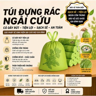 Túi Đựng Rác Hương Ngải Cứu Xua Đuổi Ruồi Muỗi Côn Trùng,Túi Rác Siêu Dai,Có Dây Rút Tiện Lợi