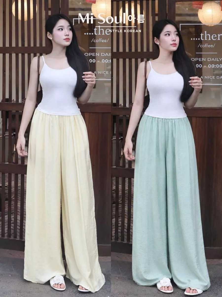 Quần Ống Rộng Vải Đũi BigSize MiSoul, Quần Đũi Suông Ống Rộng Cạp Chun Giả Váy 206 — thời trang couple Việt Nam