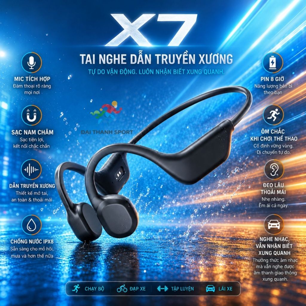 (Tặng mũ)Tai nghe dẫn truyền xương Bluetooth X7 chống nước IPX8 bộ nhớ 32G có mic Tai nghe chạy bộ, đạp xe, bơi lội