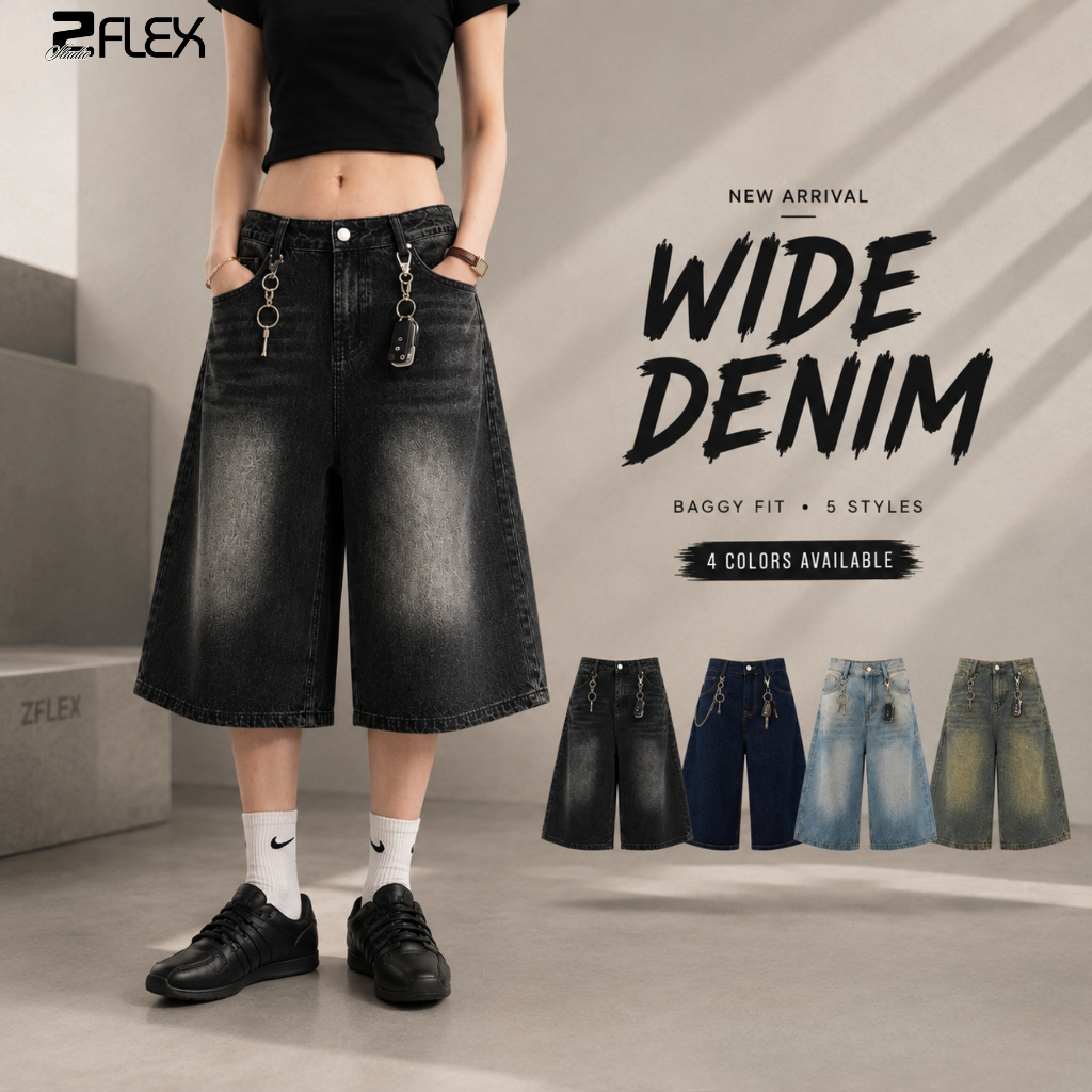 Quần Short Jean Nam Nữ ZFLEX QZG30 Dáng Lửng Ống Rộng Chất Dày Dặn