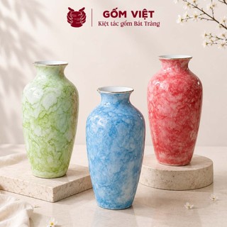 Bình, lọ hoa vân đá nhiều màu sắc cao 30cm, vành miệng chỉ vàng kim - Gốm sứ Bát Tràng - Gốm Việt