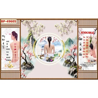 Tranh trang trí spa dưỡng sinh, decor gội đầu dưỡng sinh, tranh ngâm chân thảo dược in trên vải lụa (tặng kèm keo dán)