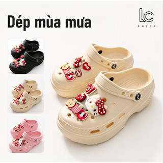 Dép đi mưa cho nữ mùa hè, dép xỏ ngón thoáng khí, gót dày thoải mái khi đi hàng ngày, trang trí hình mèo con dễ thương