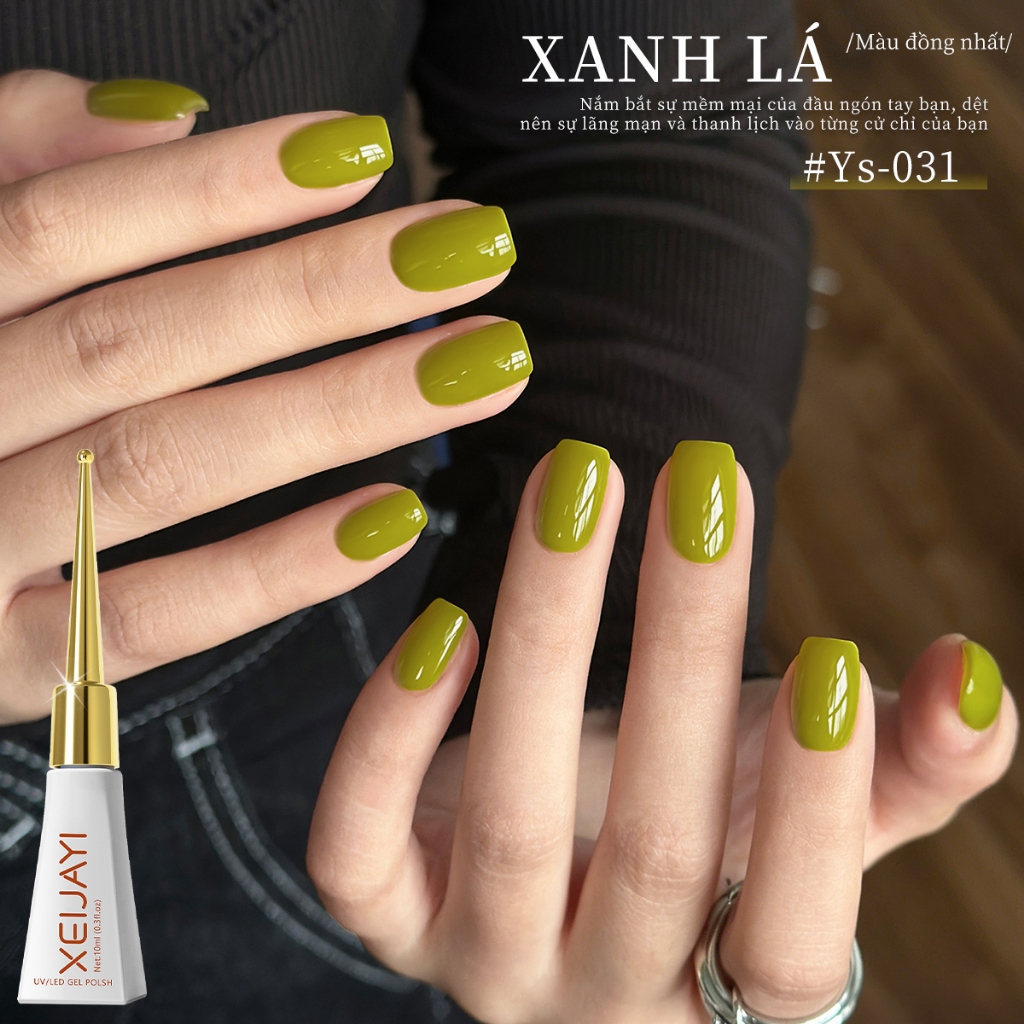 XEIJAYI 10ml - Sơn móng tay dạng gel màu xanh lá cây thời trang, màu sắc bền lâu, hoàn hảo cho mùa xuân.