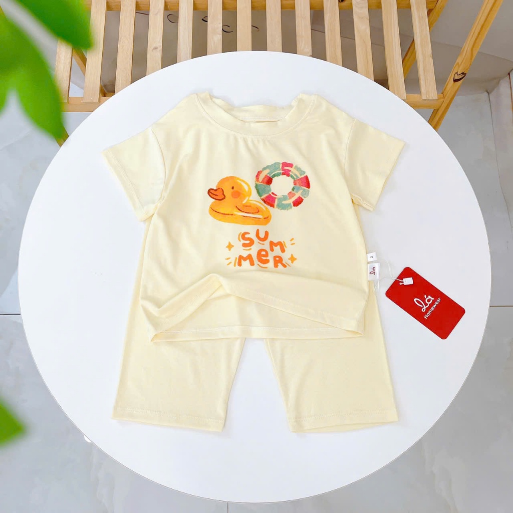 Bộ tay ngắn quần dài bé gái Lá Homewear ECO01, đồ ngủ cộc tay cho bé mềm mịn mát in hình summer