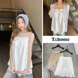 Áo 2 dây nhiều lớp viền ren, áo 2 dây chất vải thô TCHOOSE 12218