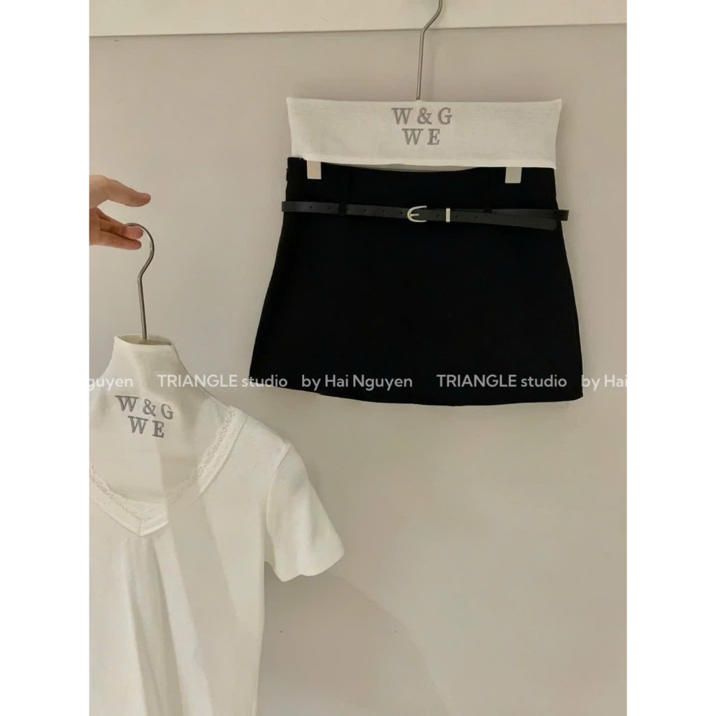 TRIANGLE - Everyday Skirt (Cân nhắc kỹ, return is not welcomed) Chân váy ngắn chuẩn tag Wgwe style Hàn Quốc kèm belt