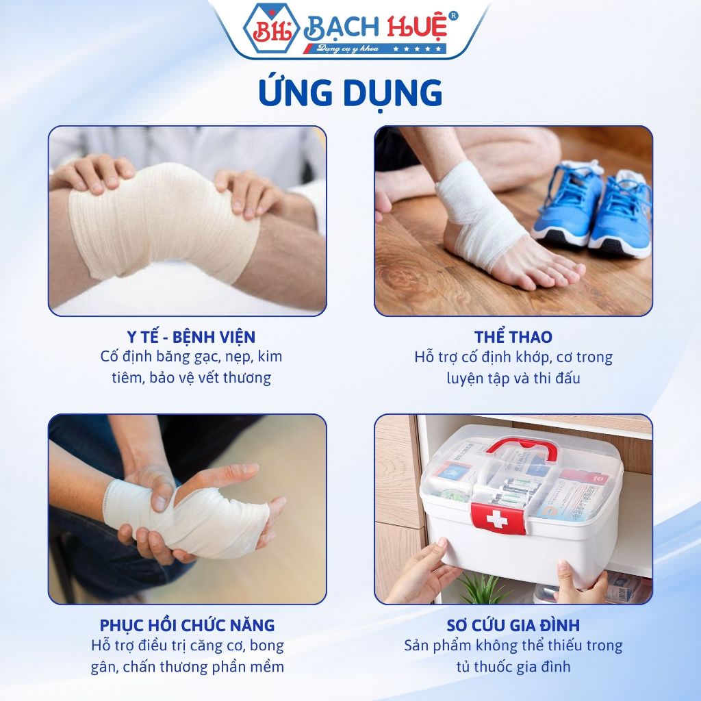 Combo 10 Cuộn Băng Thun Bảo Thạch Cao Cấp – Băng Thun Y Tế Cố Định Vết Thương, Băng Thun Cố Định