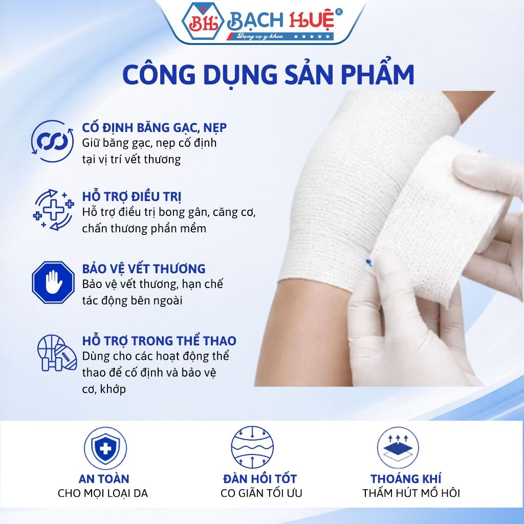 Combo 10 Cuộn Băng Thun Bảo Thạch Cao Cấp – Băng Thun Y Tế Cố Định Vết Thương, Băng Thun Cố Định
