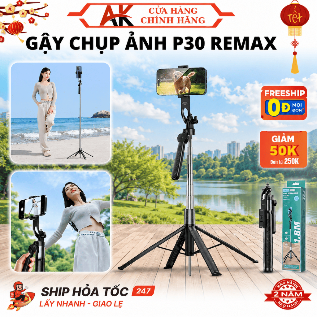 Gậy Chụp Ảnh P30 Remax Chống Rung Cao Cấp, Có Tích Hợp 3 Trong 1, Xoay 360 Độ Tiện Lợi Khi Sử Dụng