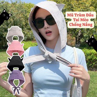 Mũ Trùm Đầu Thắt Nơ Phong Cách Tai Mèo Siêu Xinh, Nón Che Nắng 3in1 Mềm Thoáng Khí  King Shop N-969