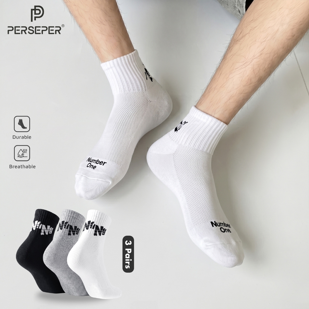 Tát vớ thể thao nam cổ vừa công nghệ dệt thoáng khí, họa tiết thêu unisex thời trang - Ekiu Shop