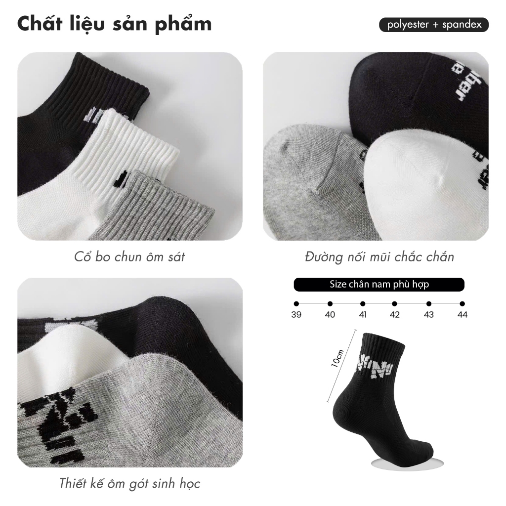 Tát vớ thể thao nam cổ vừa công nghệ dệt thoáng khí, họa tiết thêu unisex thời trang - Ekiu Shop