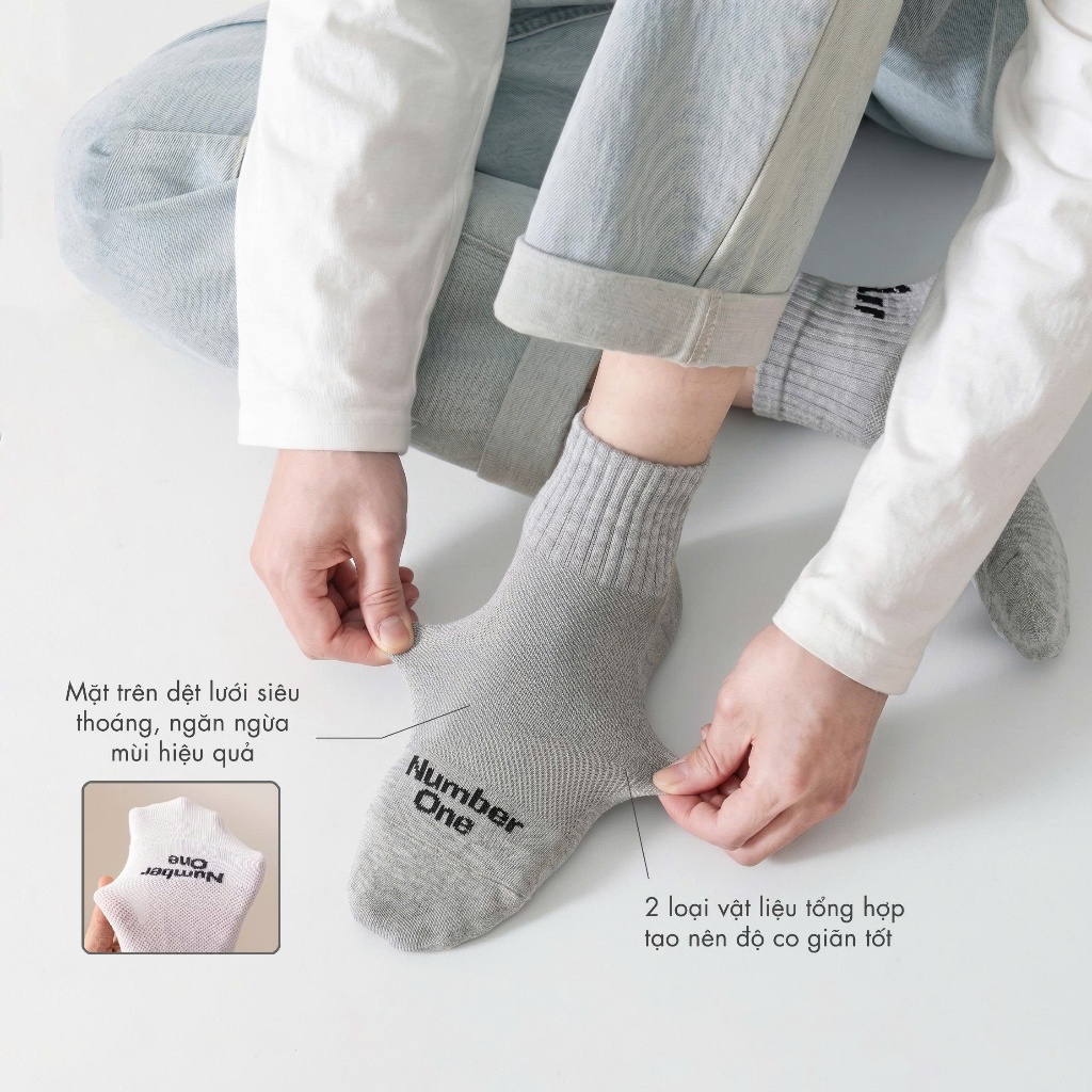 Tát vớ thể thao nam cổ vừa công nghệ dệt thoáng khí, họa tiết thêu unisex thời trang - Ekiu Shop