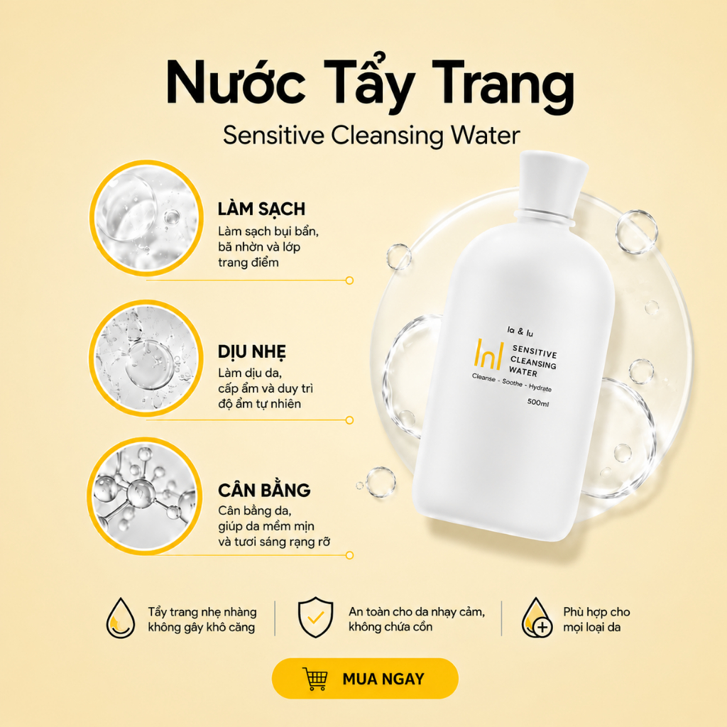 Nước Tẩy Trang Dịu Nhẹ Cho Mọi Loại Da Sensitive Cleansing Water Le&Lu 400ml