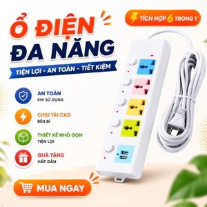 Ổ Cắm Điện Đa Năng 4 Ổ Cắm 2 Cổng USB - Công Suất 2500W, Chống Quá Tải, Có Công Tắc An Toàn