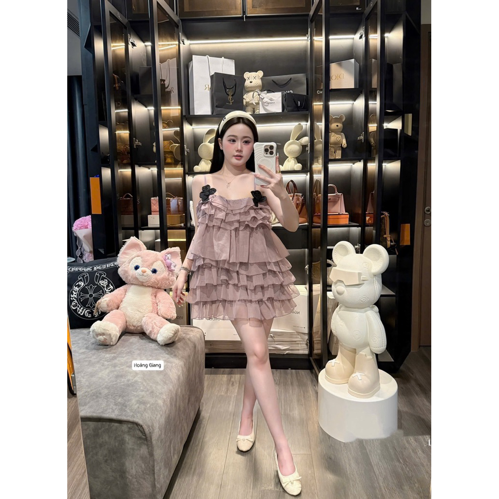 Váy 2 dây tơ tầng đính hoa tiểu thư