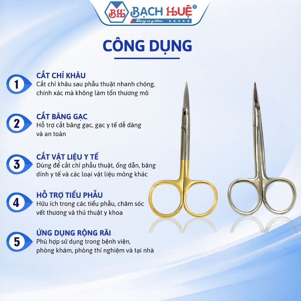 Kéo Cắt Chỉ 10cm Dáng Thẳng Nhọn Cán Vàng Và Cán Trắng – Kéo Y Tế Thẩm Mỹ Viện, Spa Nhỏ Gọn Siêu Sắc