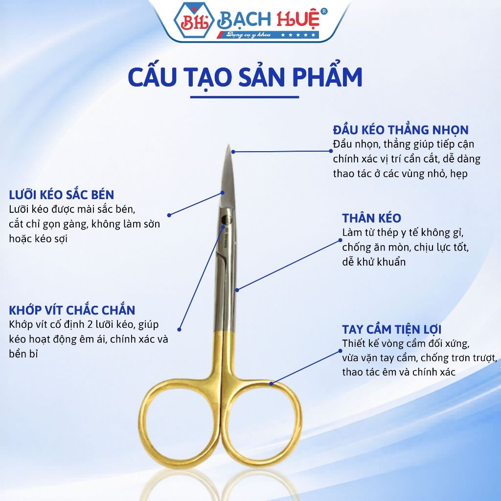 Kéo Cắt Chỉ 10cm Dáng Thẳng Nhọn Cán Vàng Và Cán Trắng – Kéo Y Tế Thẩm Mỹ Viện, Spa Nhỏ Gọn Siêu Sắc