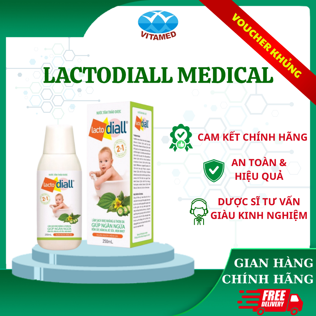 Lactodiall Nước tắm thảo dược cho bé làm sạch nhẹ nhàng, thơm da giúp ngăn ngừa rôm sẩy, hăm da, kê sữa mụn nhọt