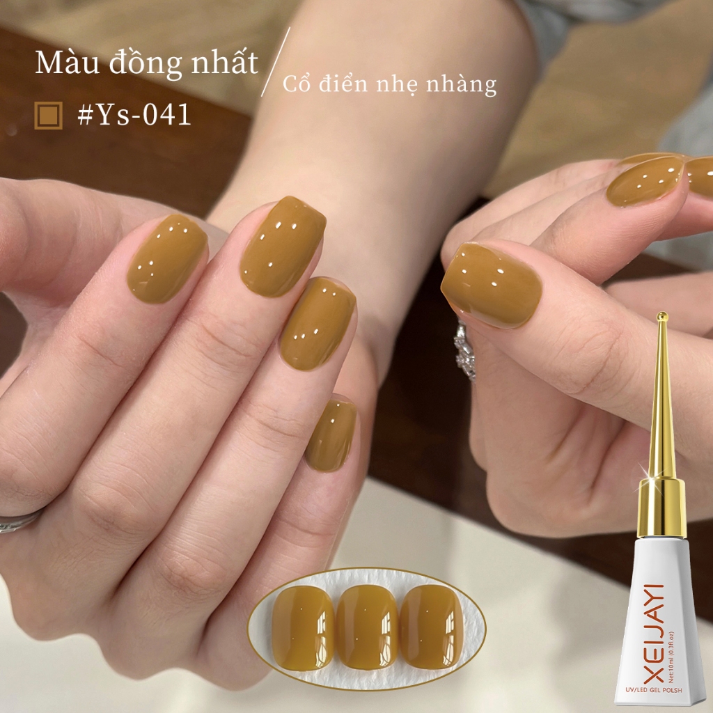 XEIJAYI 10ml - Warm-toned earthy yellow gel nail polish, bền màu và thích hợp sử dụng tại nhà.