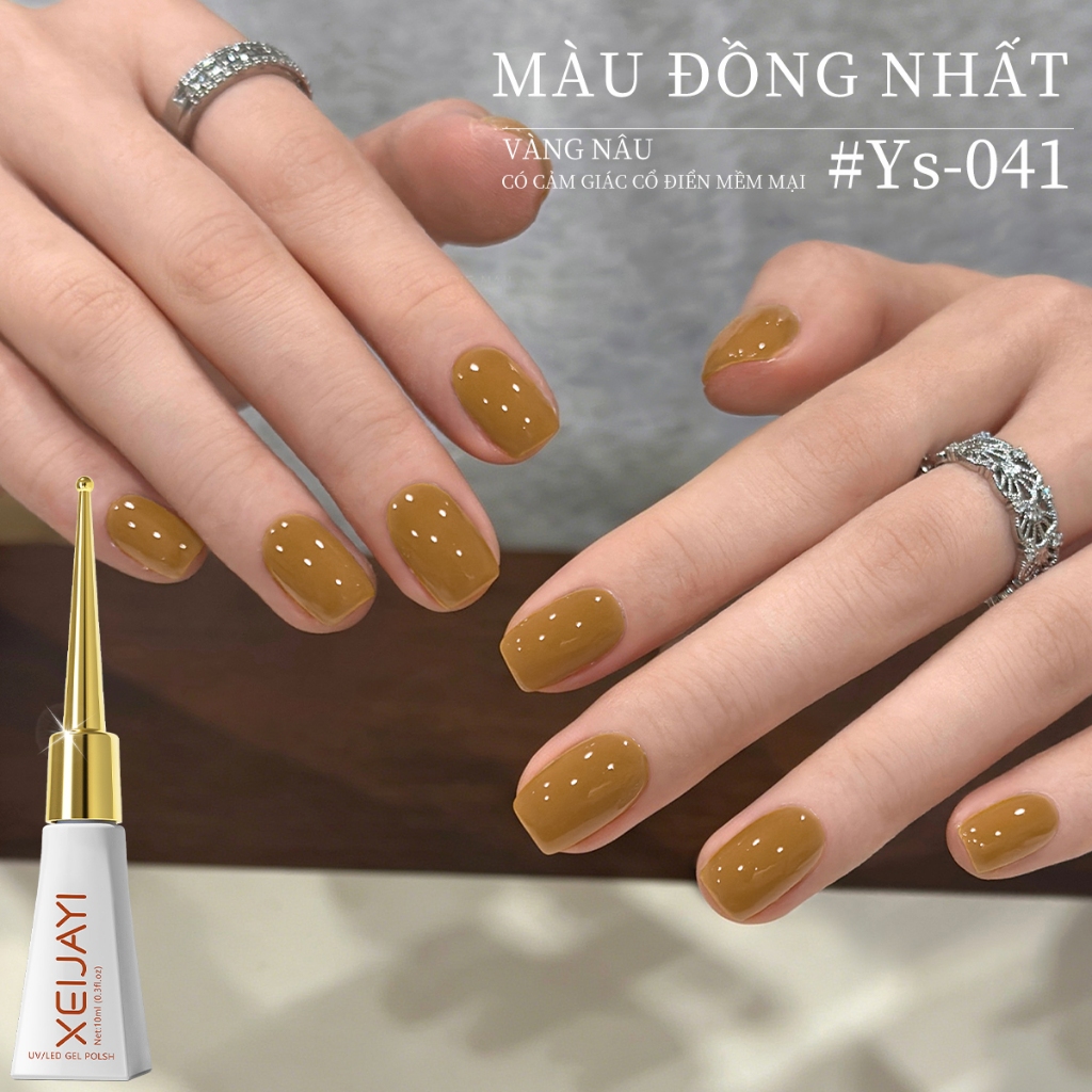 XEIJAYI 10ml - Warm-toned earthy yellow gel nail polish, bền màu và thích hợp sử dụng tại nhà.