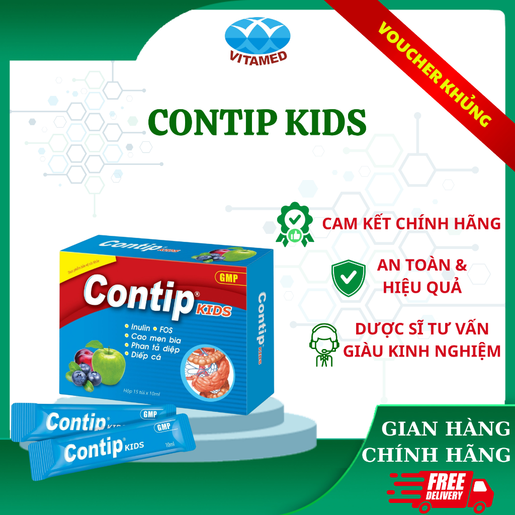 CONTIP KIDS - Bổ Sung Chất Xơ, Hỗ Trợ Nhuận Tràng, Thông Tiện, Giảm Táo Bón Hộp 15 Gói