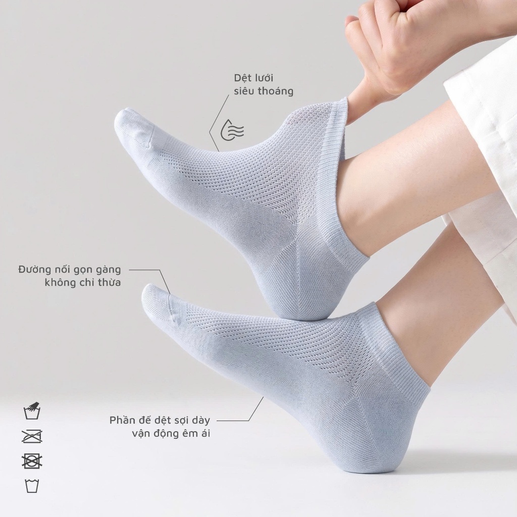Tất vớ nữ hè cổ thấp công nghệ dệt lưới thoáng khí, chất liệu mềm mịn thấm hút mồ hôi tốt - Ekiu Shop