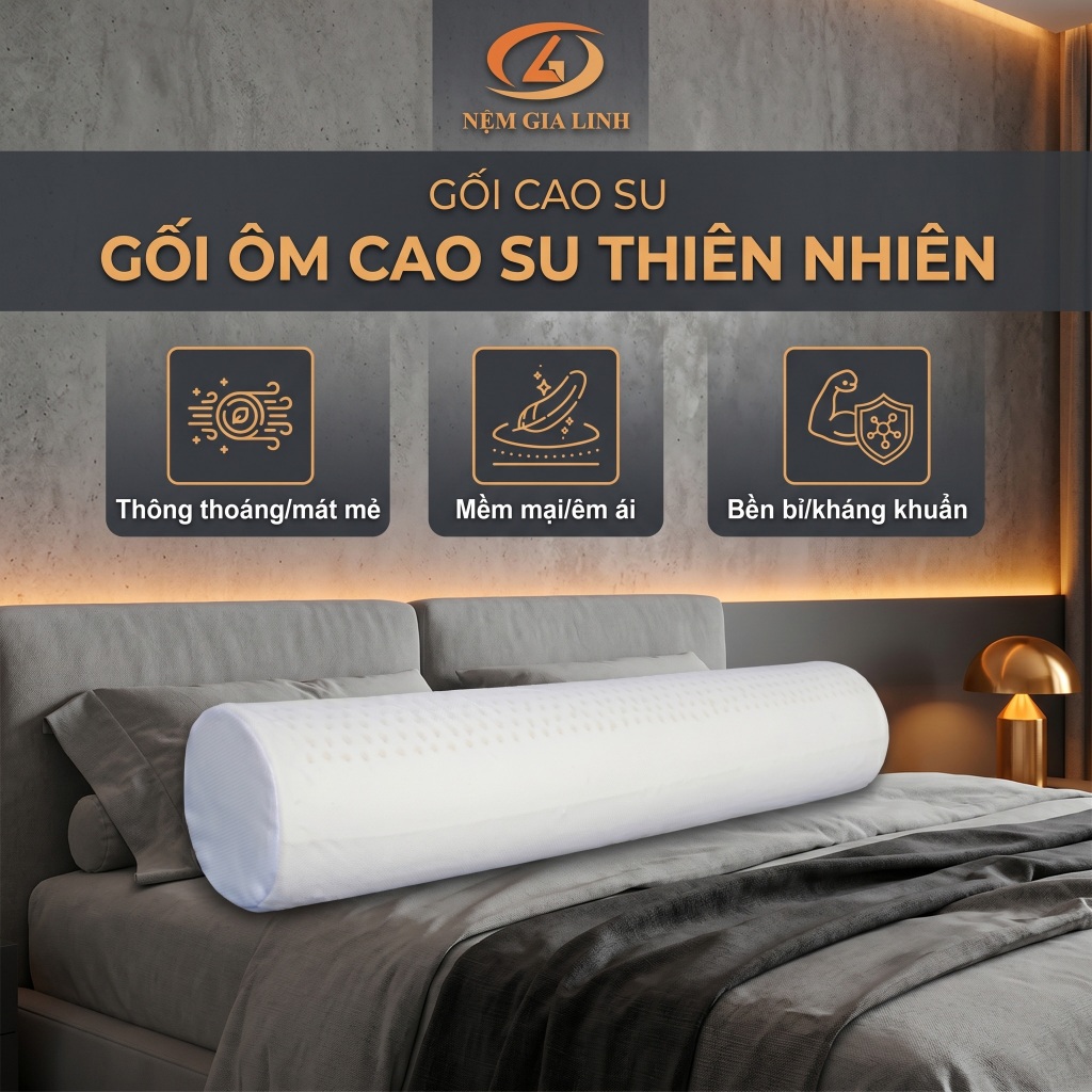 Gối Ôm Cao Su Thiên Nhiên Á CHÂU 20x100 cm - Đàn hồi êm ái