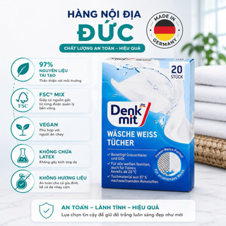 Giấy tẩy Trắng Quần Áo Denkmit Đức 20 Tờ – Giặt Đồ Trắng Sáng Hơn, Giảm Ố Vàng & Ngả Xám Sau Mỗi Lần Giặt