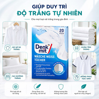 Giấy tẩy Trắng Quần Áo Denkmit Đức 20 Tờ – Giặt Đồ Trắng Sáng Hơn, Giảm Ố Vàng & Ngả Xám Sau Mỗi Lần Giặt