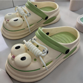 Dép lỗ đáng yêu, trang trí mắt to, dây thắt nơ, thoáng khí, thoải mái, chống nước, phù hợp cho mùa hè và mùa mưa