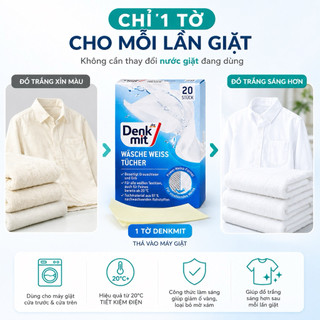 Giấy tẩy Trắng Quần Áo Denkmit Đức 20 Tờ – Giặt Đồ Trắng Sáng Hơn, Giảm Ố Vàng & Ngả Xám Sau Mỗi Lần Giặt
