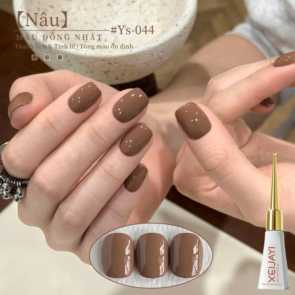 XEIJAYI 10ml - Sơn móng tay dạng gel màu nâu sô cô la nhạt, thích hợp sử dụng tại salon và hàng ngày.