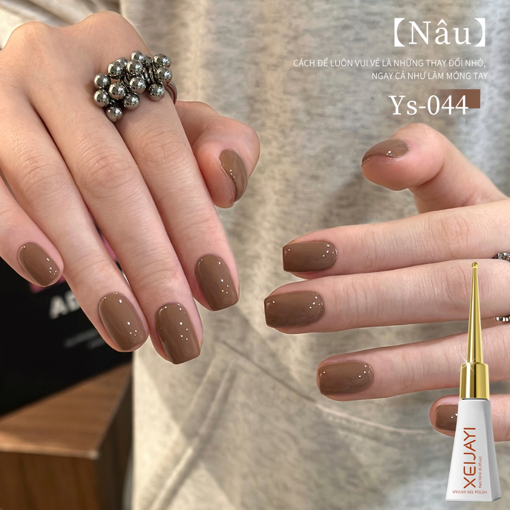 XEIJAYI 10ml - Sơn móng tay dạng gel màu nâu sô cô la nhạt, thích hợp sử dụng tại salon và hàng ngày.
