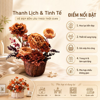 Giỏ hoa lụa sang trọng, trang trí và làm quà tặng sinh nhật, nhiều tone màu lựa chọn