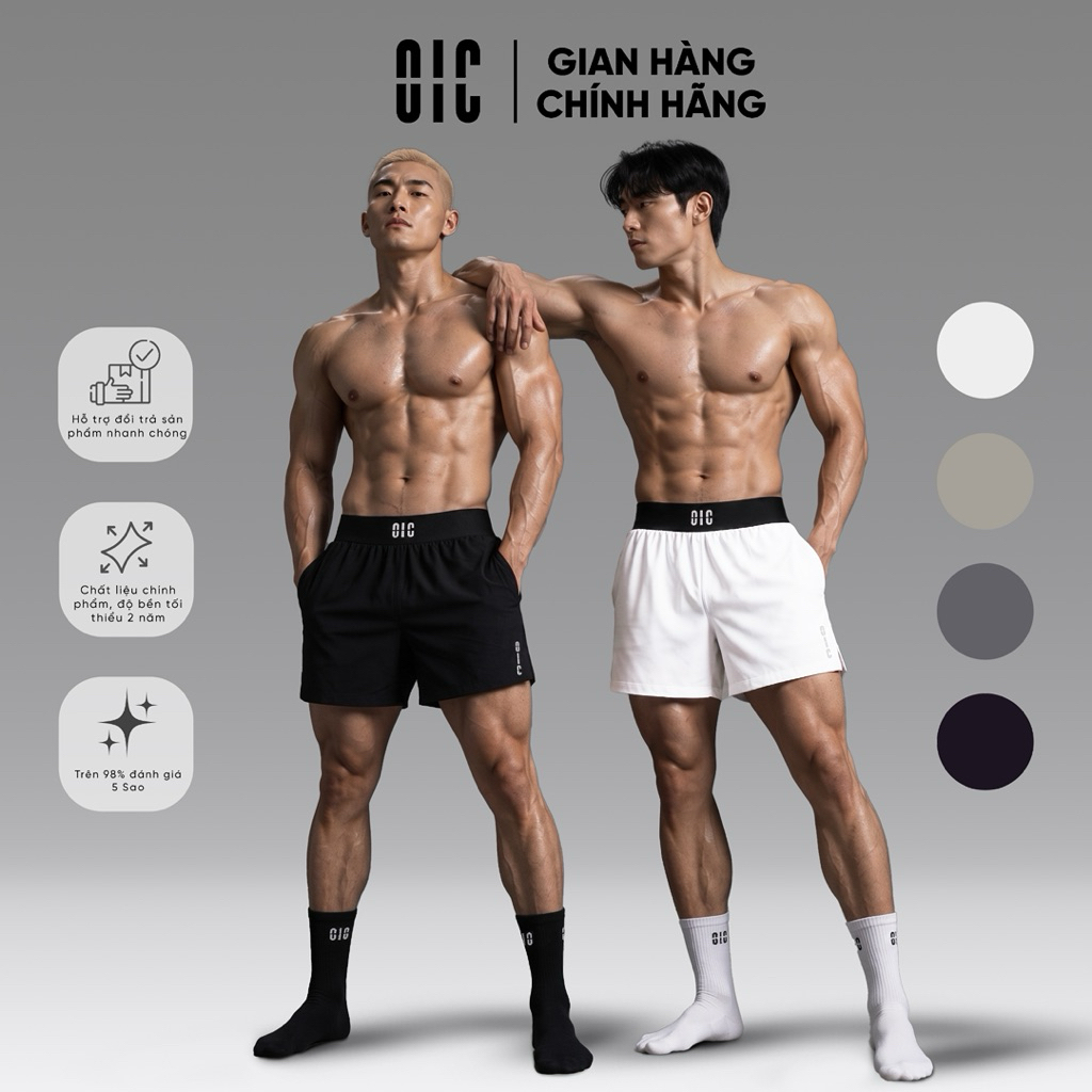 Quần short đùi thể thao nam OIC chất thun gió spandex co dãn 4 chiều chuyên tập gym, chạy bộ