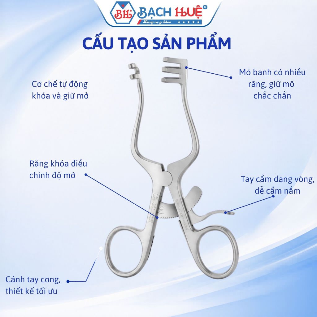 Kềm Panh Banh Vết Thương Tự Động 3x4 Răng Inox – Panh Phẫu Thuật, Banh Da Cố Định Vết Mổ Chuẩn Y Tế