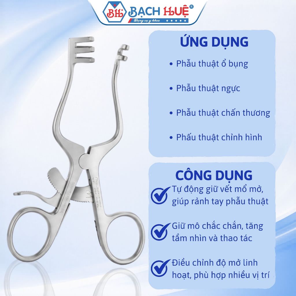 Kềm Panh Banh Vết Thương Tự Động 3x4 Răng Inox – Panh Phẫu Thuật, Banh Da Cố Định Vết Mổ Chuẩn Y Tế