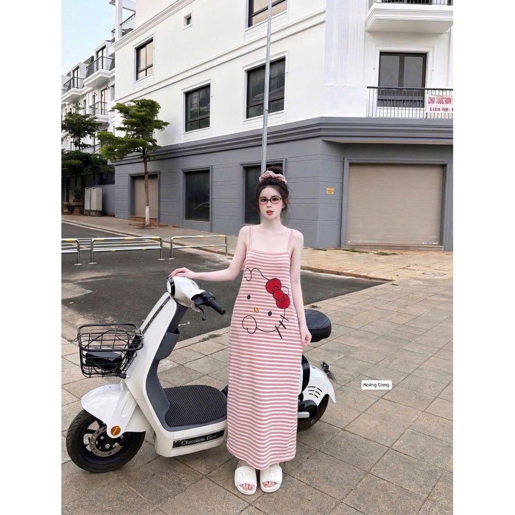 Váy 2 dây kẻ xuông in hình kute