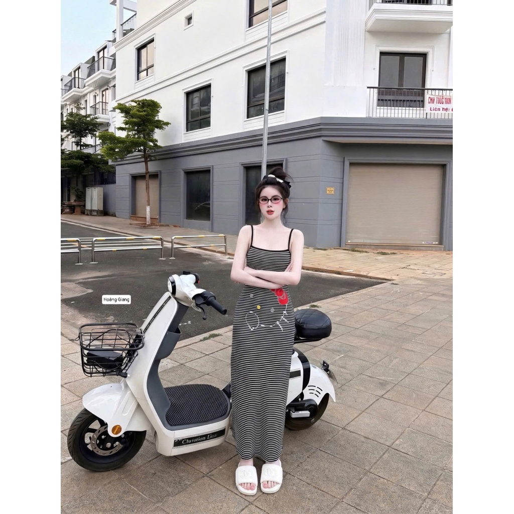 Váy 2 dây kẻ xuông in hình kute